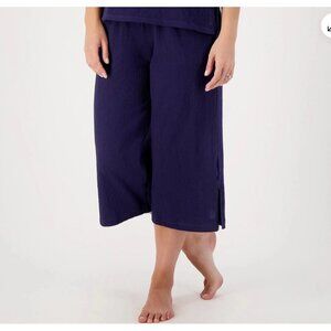 Cuddl Duds Women Pants Sz XL Crinkle Jersey Cropped Navy Blue A593293